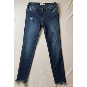 Flying Monkey Jeans Womens 27 Dark Wash Stretch Distressed Crop Raw Hem Y3883